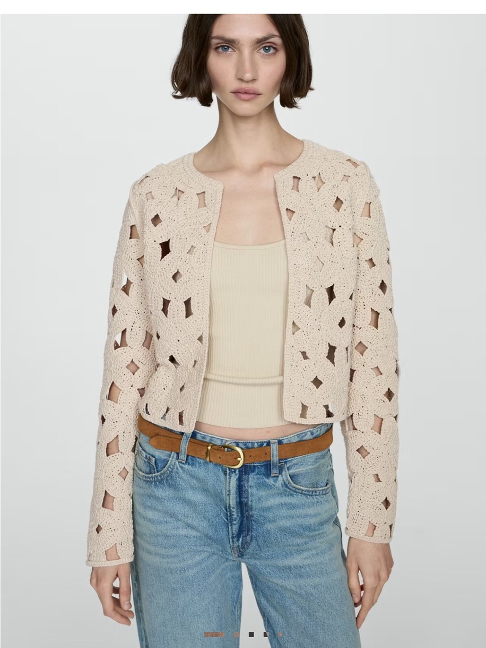 Mango Crochet Jacket with Openwork Details